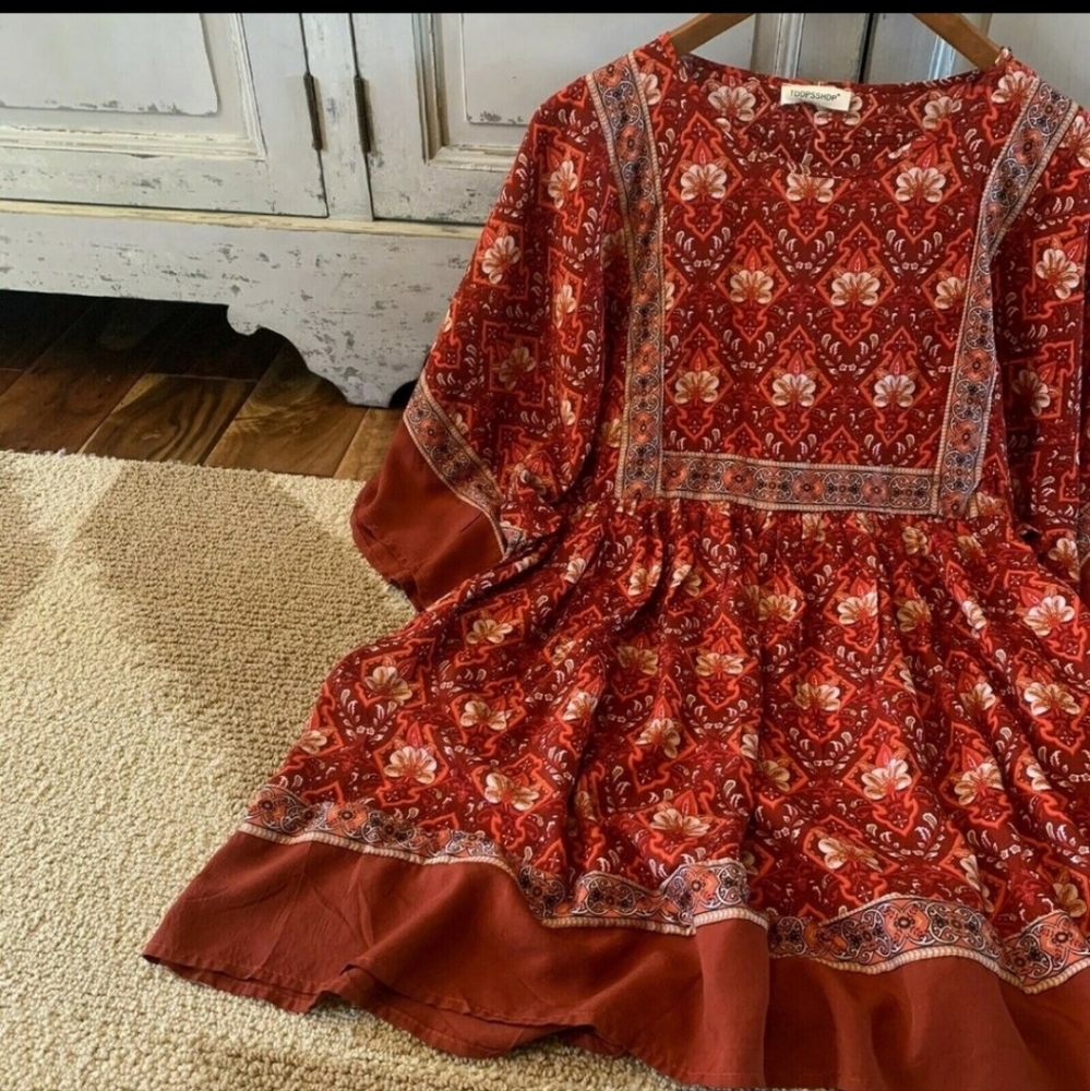 🙂New Boho Vintage Floral Summer Gypsy Tunic Dress - Picture 2 of 4